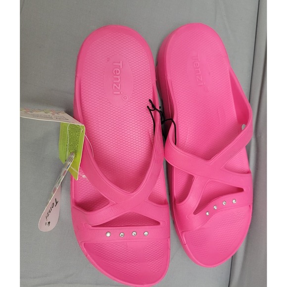Tenzi NWT Pink Slide Sandals with Rhinestones Womens Size 8 *see Pics** - Picture 1 of 6
